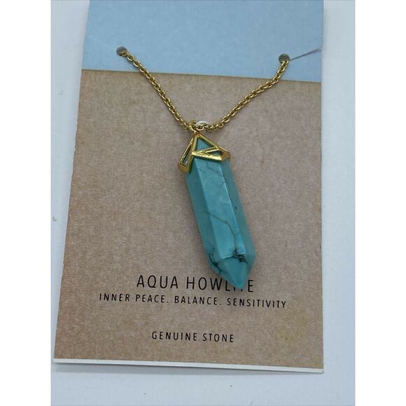 MACY'S Genuine Aqua Howlite Pendant Necklace w/ Gold Hardware/Chain NWT $80! - Picture 2 of 5
